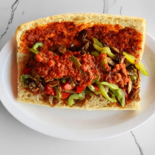 Italian Sausage and Green Peppers Sandwich.