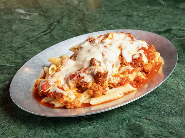 Pasta with Chicken Cutlet and Mozzarella Cheese.